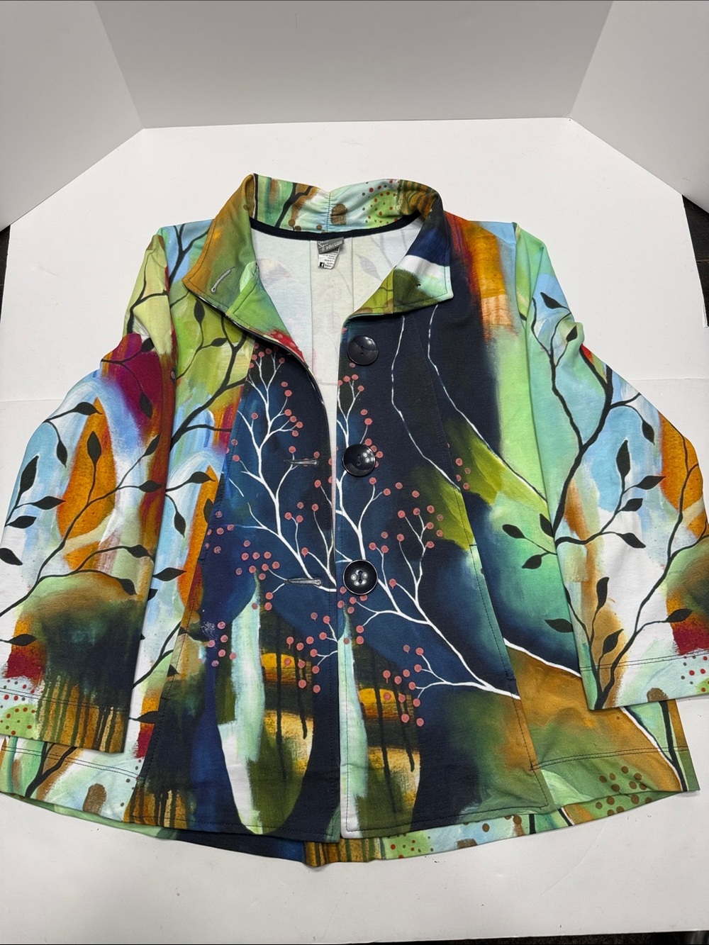 Artistic Multicolor Tree-Print Womens Blazer Jacket